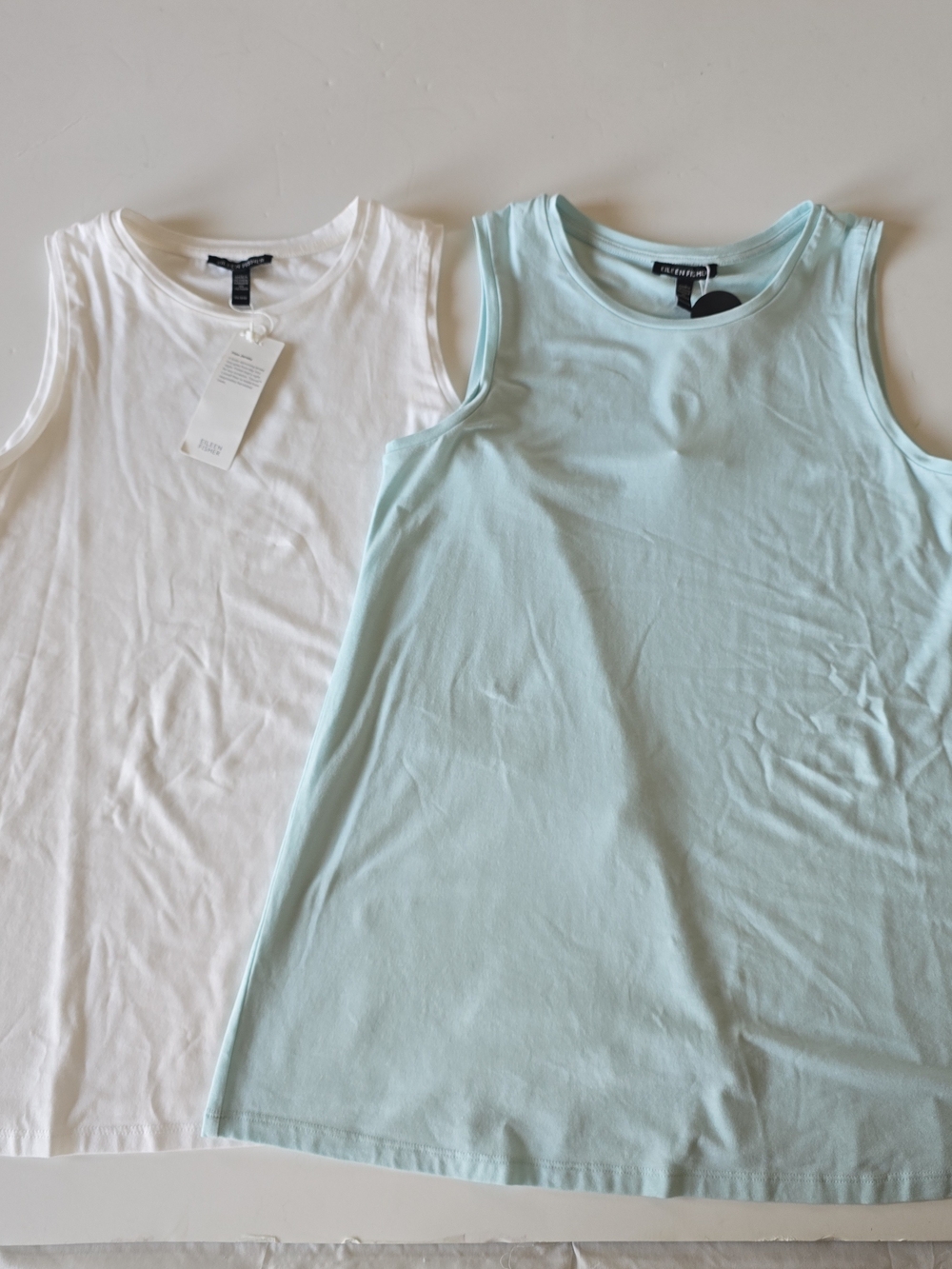 Eileen Fisher Blue White Lot Of 2 Tanks Tops in White and Light Blue